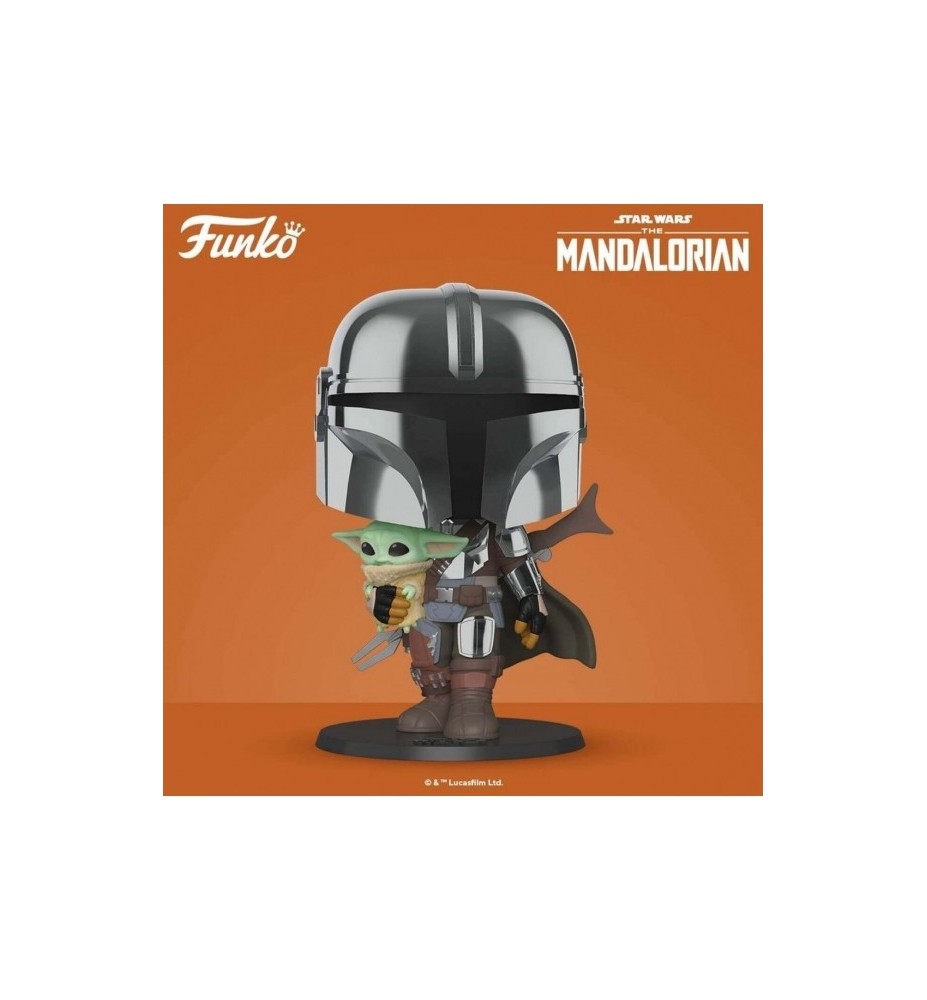 Funko Pop Star Wars The Mandalorian El Mandaloriano Xl Version Armadura Cromatica Con Yoda En Brazos 49931