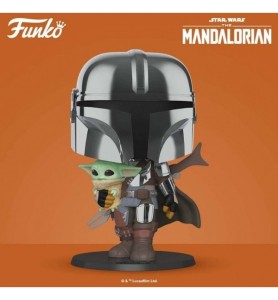 Funko Pop Star Wars The Mandalorian El Mandaloriano Xl Version Armadura Cromatica Con Yoda En Brazos 49931