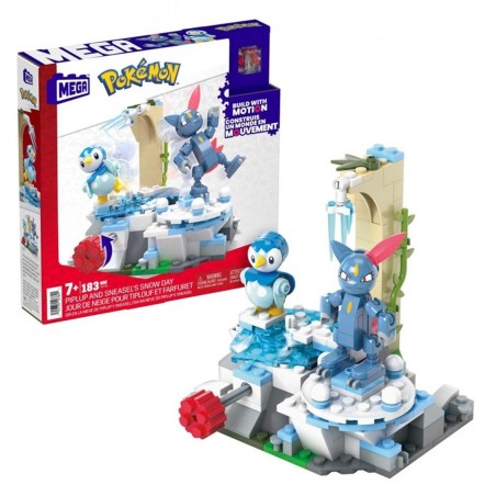 Figura Mattel Mega Construx Pokémon Piplup Y Sneasel Se Relajan