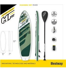 Bestway 65308 -  Tabla Paddle Surf Hinchable Hydro - Force Kahawai 3 -10m Con Remo - Bomba Y Bolsa