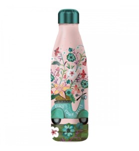 Botella Isotermica Enesco Rosa Estampado Flores Y Moto