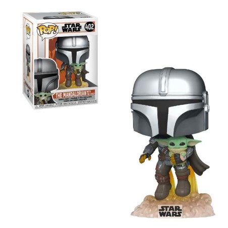 Funko Pop Star Wars The Mandalorian Mandalorian Volando Con Jet & Baby Yoda 50959