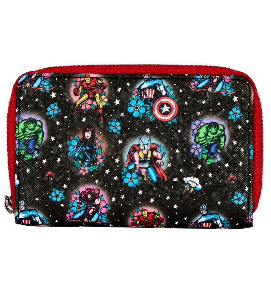 Cartera Monedero Loungefly Funko Marvel Avengers Tattoo Zip Around Wallet