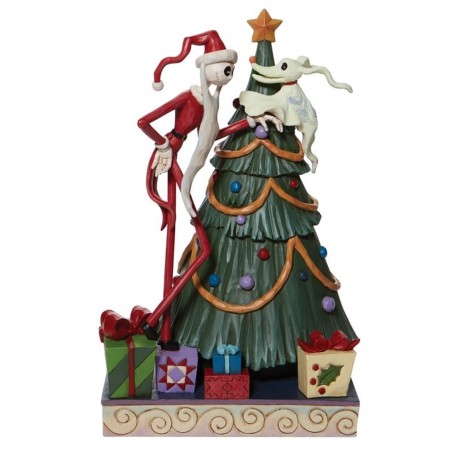 Figura Enesco Pesadilla Antes De Navidad Santa Jack Y Zero Junto A Arbol De Navidad