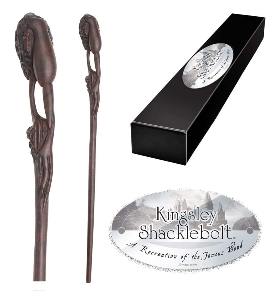 Replica The Noble Collection Harry Potter Kingsley Shaklebolt Varita Con Caja Y Placa De Identificacion