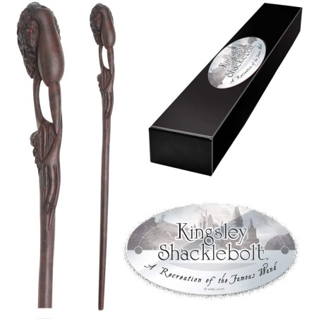 Replica The Noble Collection Harry Potter Kingsley Shaklebolt Varita Con Caja Y Placa De Identificacion