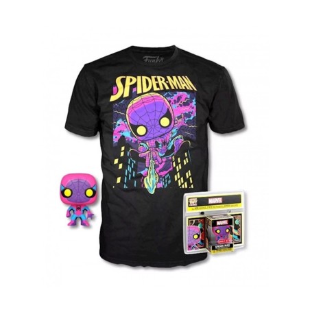 Pop & Tee Marvel Spiderman Black Light Funko + Camiseta Talla M