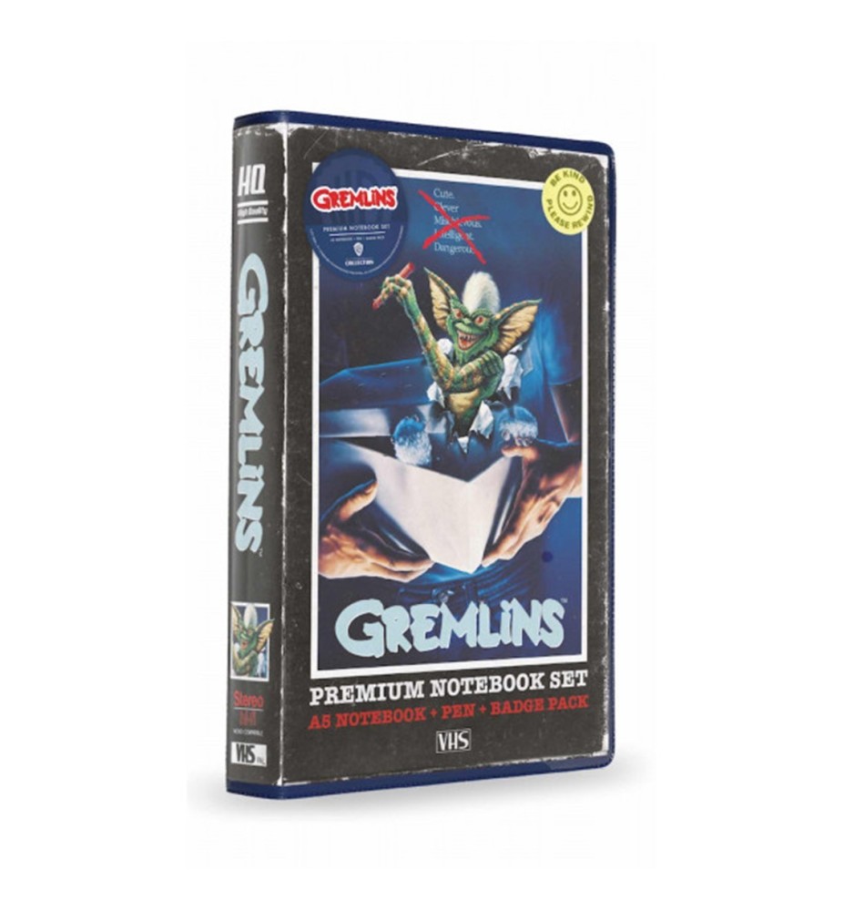 Set Papeleria Vhs Sd Toys Gremlins Libreta Chapas Y Boligrafo