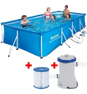 Bestway 56424 -  Piscina Desmontable Tubular Infantil Family Splash Frame Pool 400x211x81 Cm Depuradora De Cartucho De 1.249 Lit