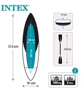 Intex 68307 -  Kayak Hinchable K2 Explorer 2 Personas Con 2 Remos Y Bomba