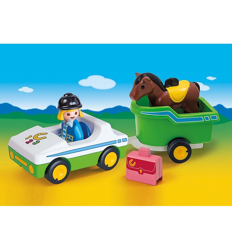 Playmobil 1.2.3 Coche Con Remolque De Caballo