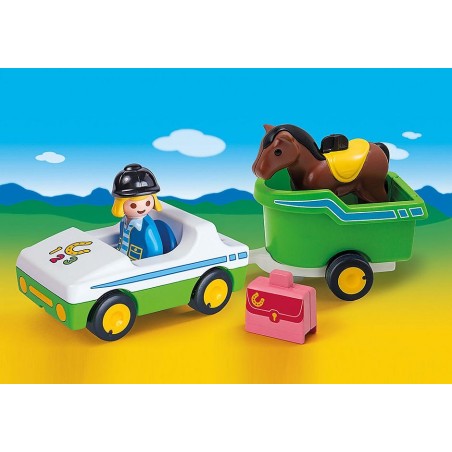 Playmobil 1.2.3 Coche Con Remolque De Caballo