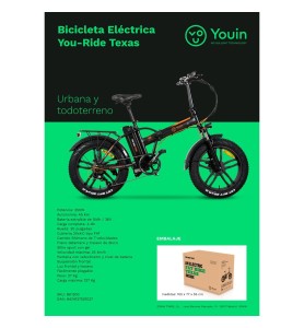 Bicicleta Electrica Youin You - Ride Texas - Motor 250w -  Plegable -  Rueda 20" Tipo Fat