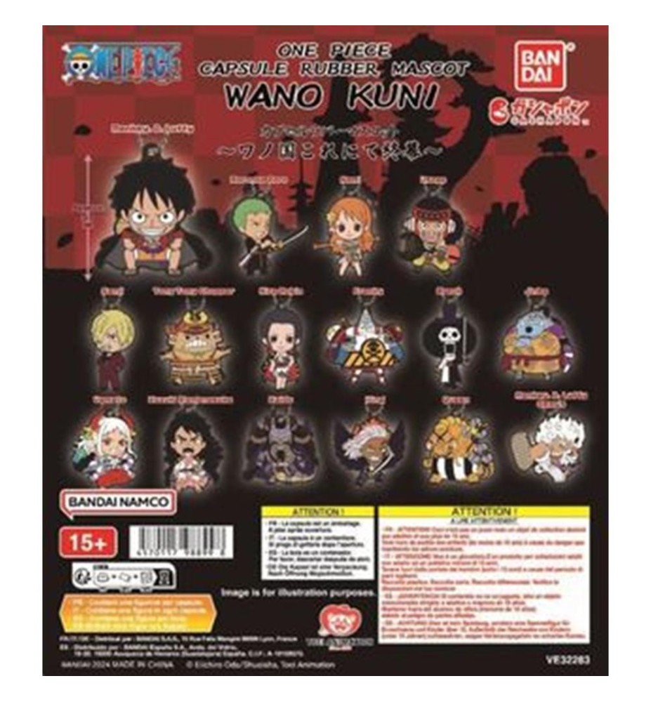 Surtido Bandai Gashapon One Piece Rubber Mascot Wanokuni 40 Unidades