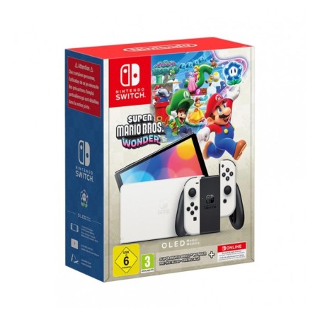 Consola Nintendo Switch Oled Blanca + Super Mario Bros Wonder + 12 Meses Nintendo Switch Online