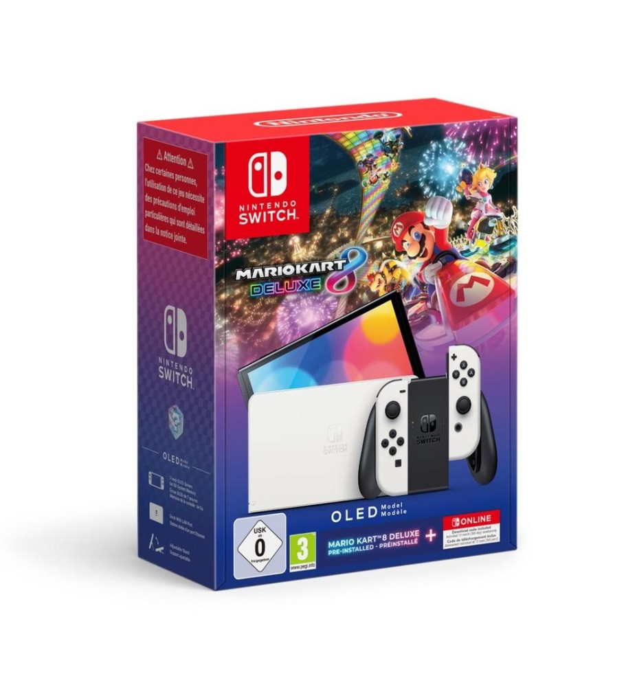 Consola Nintendo Switch Oled Blanca + Mario Kart 8 + Nso 12m