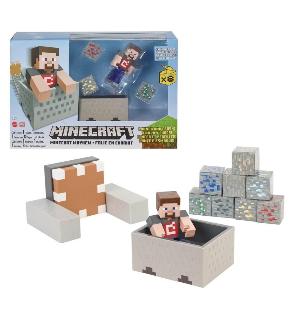 Figura Mattel Minecraft Vagoneta Explosiva Lanza Y Choca