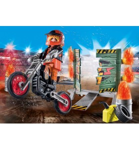 Playmobil Starter Pack Stuntshow Moto Con Pared De Fuego