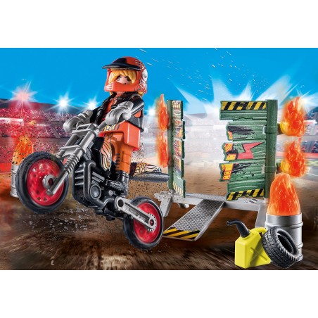 Playmobil Starter Pack Stuntshow Moto Con Pared De Fuego