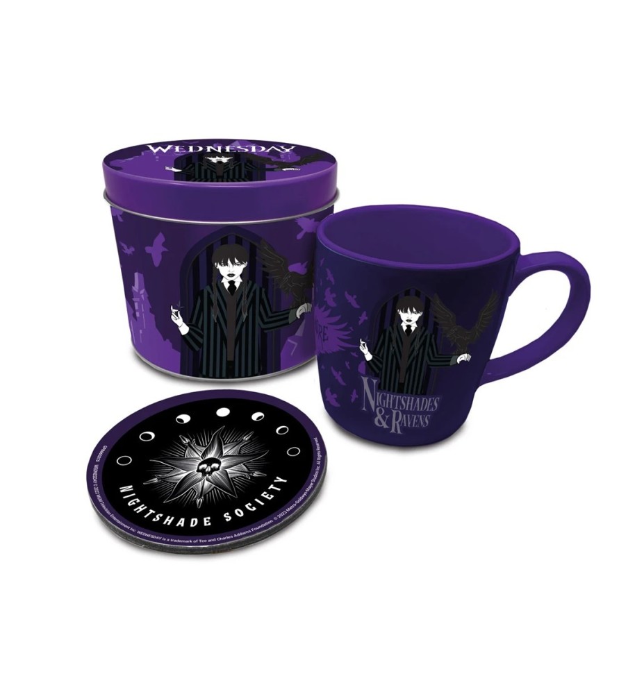 Set De Taza Posavasos + Lata Pyramid Wednesday Addams